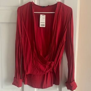 MANGO red wrap blouse top - new with tags